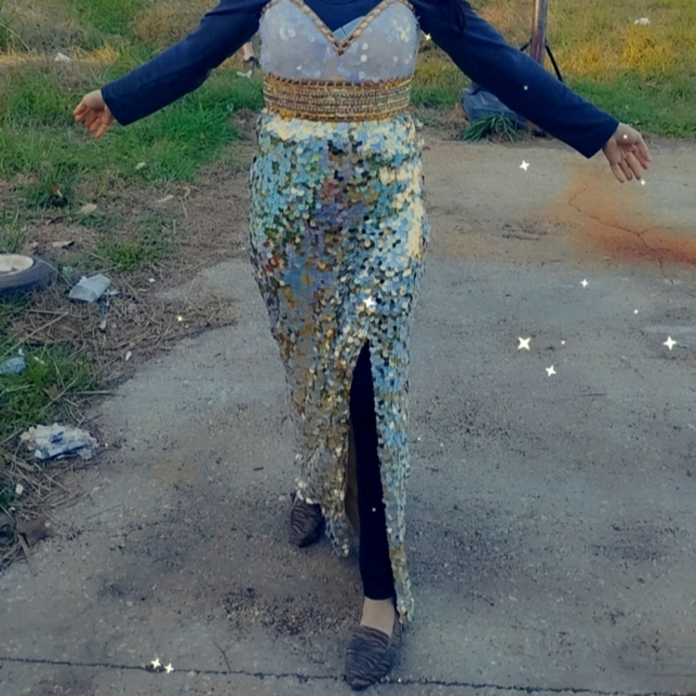 Clarisse Big Gold Sequin Gown size
